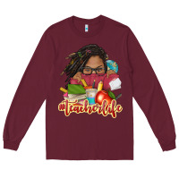 Burgundy afro woman teacher life Long Sleeve Tee - NancyCooperArtShop