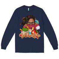 Navy afro woman teacher life Long Sleeve Tee - NancyCooperArtShop
