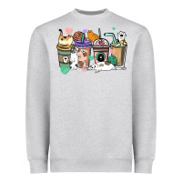 Heather Grey Cat coffee cups Heavyweight Sweatshirt - HowdyJamesFarm