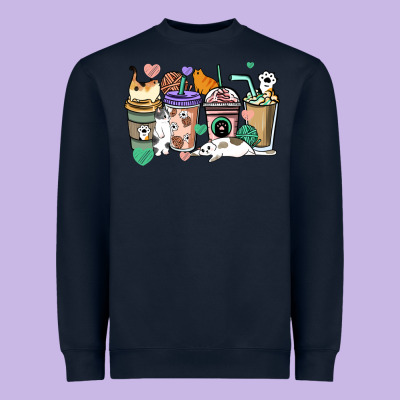 Cat Coffee Cups Heavyweight Sweatshirt Designed By Howdyjamesfarm