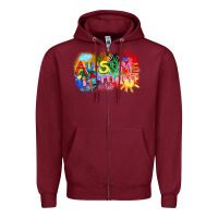Burgundy Au-some mom Autism Zipper Hoodie - FaDigitalArtStudio