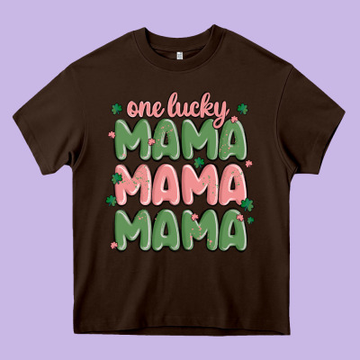 One Lucky Mama Heavy Core Tee Designed By Maliassmallbusiness