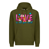Army Green Love Is All You Need Valentines Day Frappe Coffee Premium Hoodie - FaDigitalArtStudio