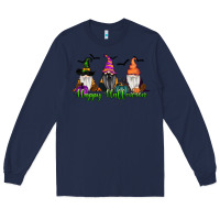 Navy Happy Halloween Gnome Pumpkin Long Sleeve Tee - RanaPortraitStore