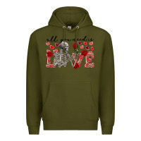 Army Green Skeleton all you need is love Premium Hoodie - FaDigitalArtStudio