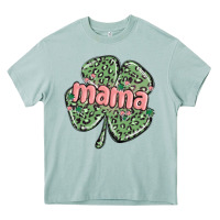 Arona leopard shamrock mama Heavy Core Tee - MaliasSmallBusiness