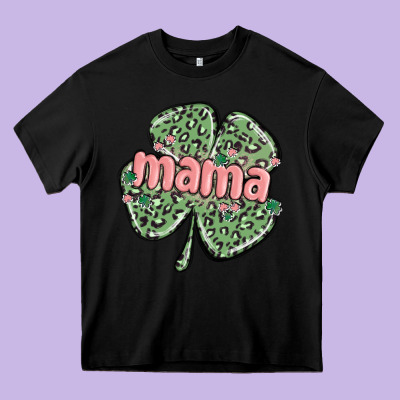 Leopard Shamrock Mama Heavy Core Tee Designed By Maliassmallbusiness
