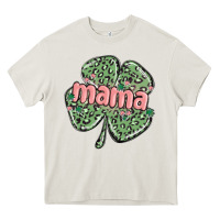 Cream leopard shamrock mama Heavy Core Tee - MaliasSmallBusiness