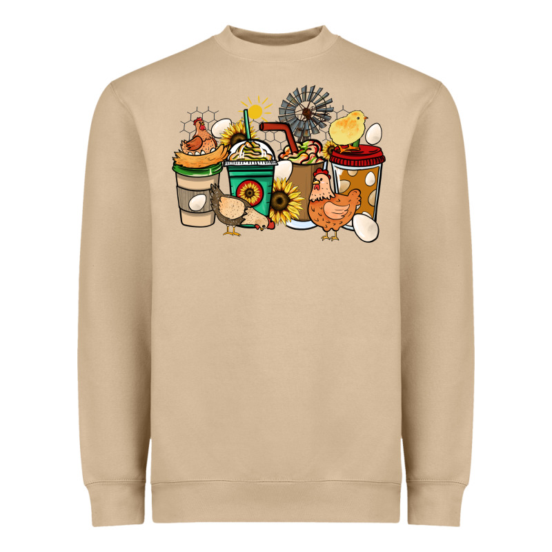 Chicken Coffee Cups Heavyweight Sweatshirt by HowdyJamesFarm | Teevron
