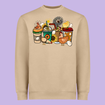 Chicken Coffee Cups Heavyweight Sweatshirt Designed By Howdyjamesfarm