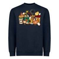 Navy Chicken coffee cups Heavyweight Sweatshirt - HowdyJamesFarm