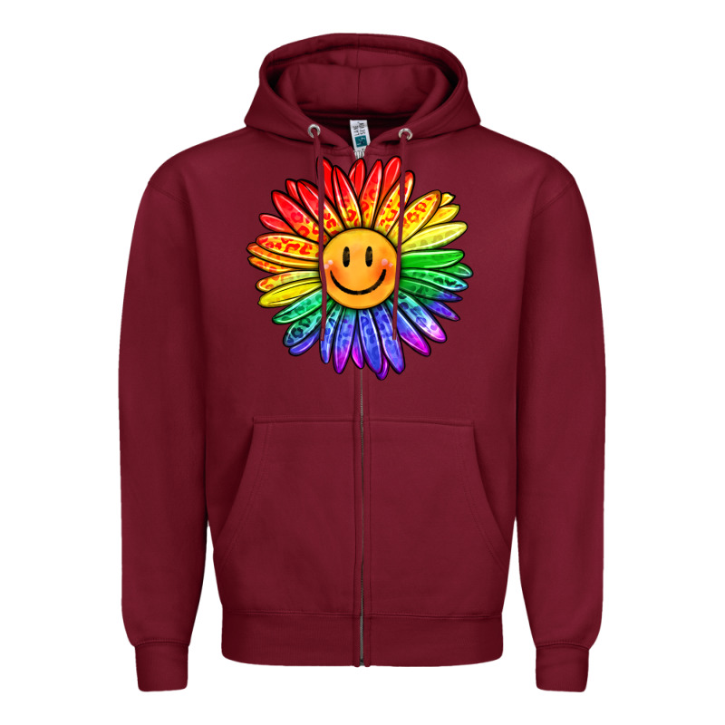 Rainbow Smiley Face Sunflower Zipper Hoodie by OliviaCreatesArt | Teevron
