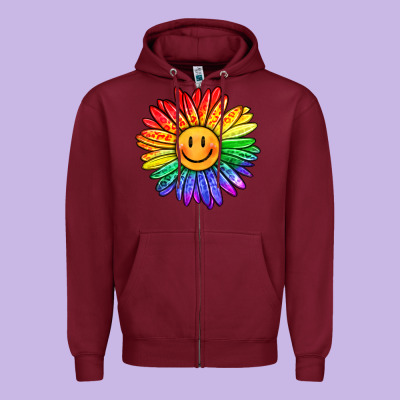 Rainbow Smiley Face Sunflower Zipper Hoodie Designed By Oliviacreatesart