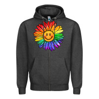 Charcoal Heather rainbow smiley face sunflower Zipper Hoodie - OliviaCreatesArt