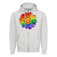 Dove Grey rainbow smiley face sunflower Zipper Hoodie - OliviaCreatesArt