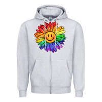 Heather Grey rainbow smiley face sunflower Zipper Hoodie - OliviaCreatesArt