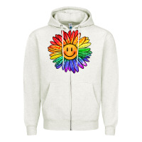 Oatmeal Heather rainbow smiley face sunflower Zipper Hoodie - OliviaCreatesArt