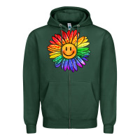 Sports Green rainbow smiley face sunflower Zipper Hoodie - OliviaCreatesArt