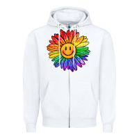 White rainbow smiley face sunflower Zipper Hoodie - OliviaCreatesArt