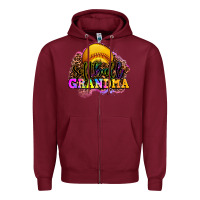 Burgundy softball grandma Zipper Hoodie - OliviaCreatesArt