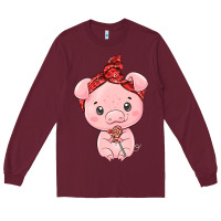Burgundy cute pig Long Sleeve Tee - texasbilliewilder