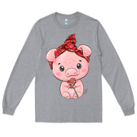 Heather Grey cute pig Long Sleeve Tee - texasbilliewilder