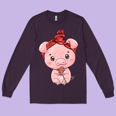 Cute Pig Long Sleeve Tee Designed By Texasbilliewilder