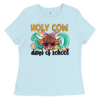 Baby Blue holy cow 100 days of school Ladies Tee - MaliasSmallBusiness
