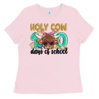 Bubblegum Pink holy cow 100 days of school Ladies Tee - MaliasSmallBusiness