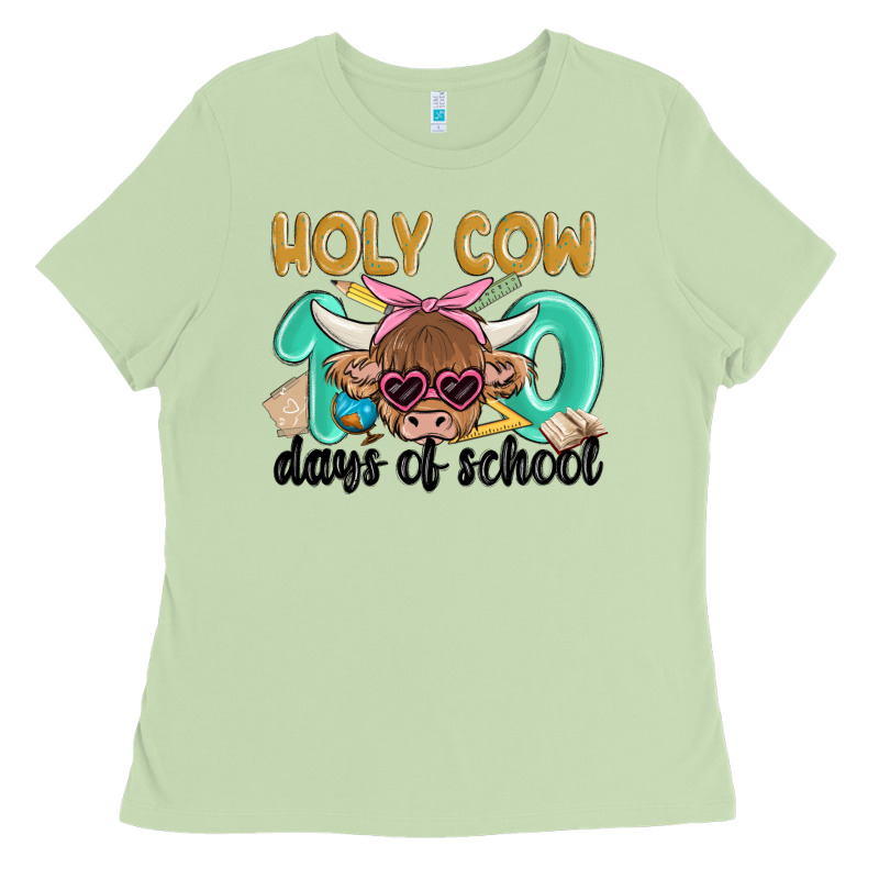 Holy Cow 100 Days Of School Ladies Tee by MaliasSmallBusiness | Teevron