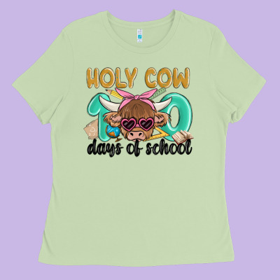 Holy Cow 100 Days Of School Ladies Tee Designed By Maliassmallbusiness