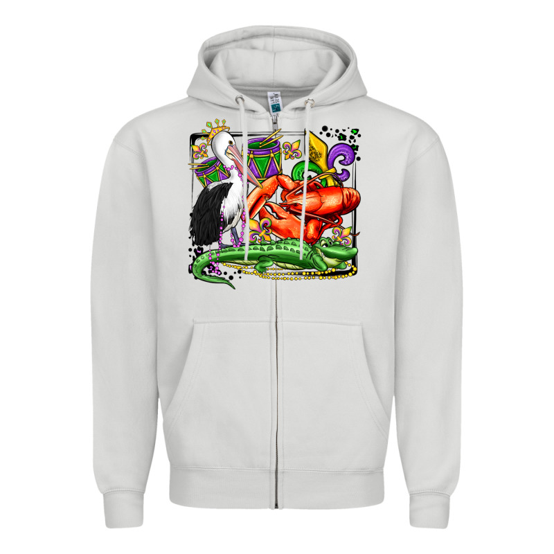 Mardi Gras Pelican Crawfish Crocodile Zipper Hoodie by OliviaCreatesArt | Teevron