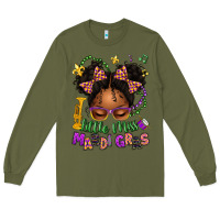 Army Green little miss mardi gras afro messy bun kid Long Sleeve Tee - texasbilliewilder