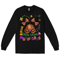 Black little miss mardi gras afro messy bun kid Long Sleeve Tee - texasbilliewilder