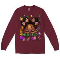 Burgundy little miss mardi gras afro messy bun kid Long Sleeve Tee - texasbilliewilder