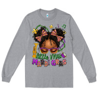 Heather Grey little miss mardi gras afro messy bun kid Long Sleeve Tee - texasbilliewilder