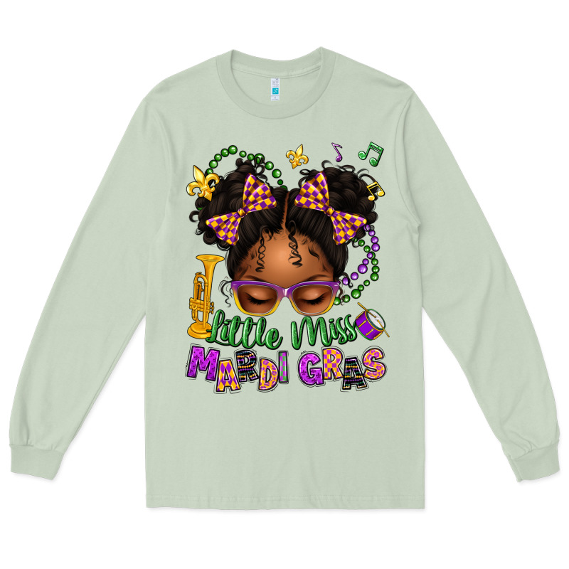 Little Miss Mardi Gras Afro Messy Bun Kid Long Sleeve Tee by texasbilliewilder | Teevron