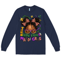 Navy little miss mardi gras afro messy bun kid Long Sleeve Tee - texasbilliewilder