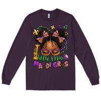 Plum little miss mardi gras afro messy bun kid Long Sleeve Tee - texasbilliewilder