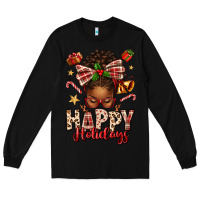 Black happy holidays christmas afro messy bun Long Sleeve Tee - texasbilliewilder