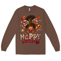 Chestnut happy holidays christmas afro messy bun Long Sleeve Tee - texasbilliewilder