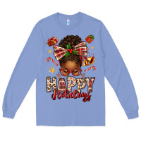 Colony Blue happy holidays christmas afro messy bun Long Sleeve Tee - texasbilliewilder