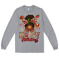 Heather Grey happy holidays christmas afro messy bun Long Sleeve Tee - texasbilliewilder