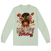 Matcha happy holidays christmas afro messy bun Long Sleeve Tee - texasbilliewilder