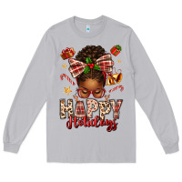 Moon Dust happy holidays christmas afro messy bun Long Sleeve Tee - texasbilliewilder