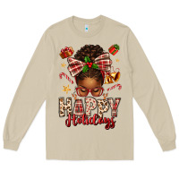 Mushroom happy holidays christmas afro messy bun Long Sleeve Tee - texasbilliewilder