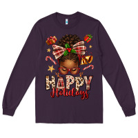 Plum happy holidays christmas afro messy bun Long Sleeve Tee - texasbilliewilder