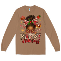 Toasted Coconut happy holidays christmas afro messy bun Long Sleeve Tee - texasbilliewilder