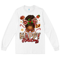 White happy holidays christmas afro messy bun Long Sleeve Tee - texasbilliewilder