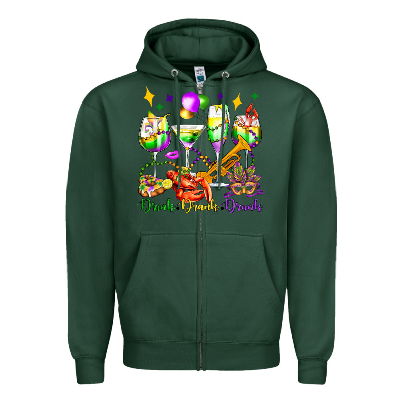 Drink Drank Drunk Mardi Gras Wine Glasses Olivia Zipper Hoodie by OliviaCreatesArt | Teevron